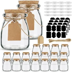 7oz Small Glass Jars with Cork Lids, Yogurt Container with PE Lids for Candy, Cake, Pudding, Yogurt, Jam, Empty Candle