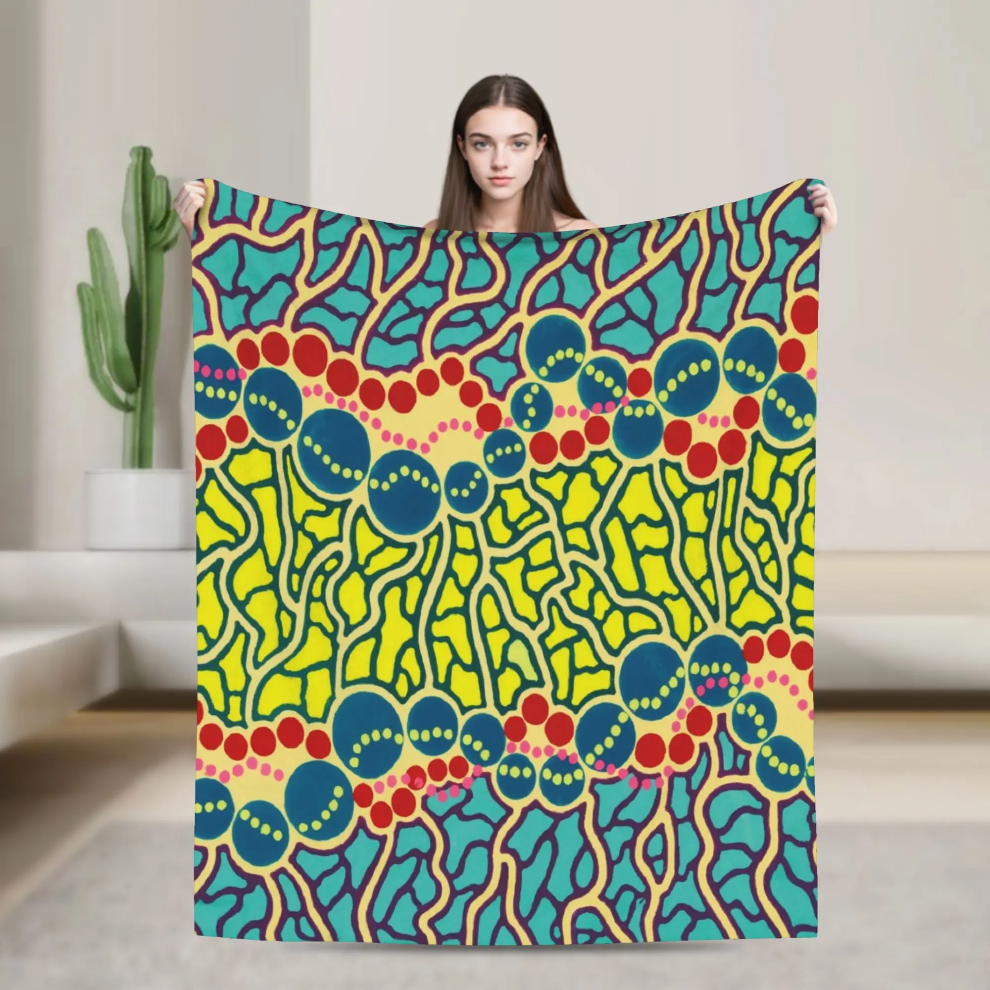 Yayoi Kusama Blue Coral Fleece Plush Throw Blankets Nordic Polka Blanket for Home Couch Super Soft Bedding Throws