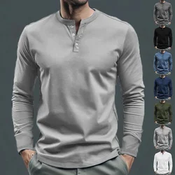 Amazon Spring and Autumn Clothing European and American T-shirts, long-sleeved men's bottoming shirts, men's Henry shirts