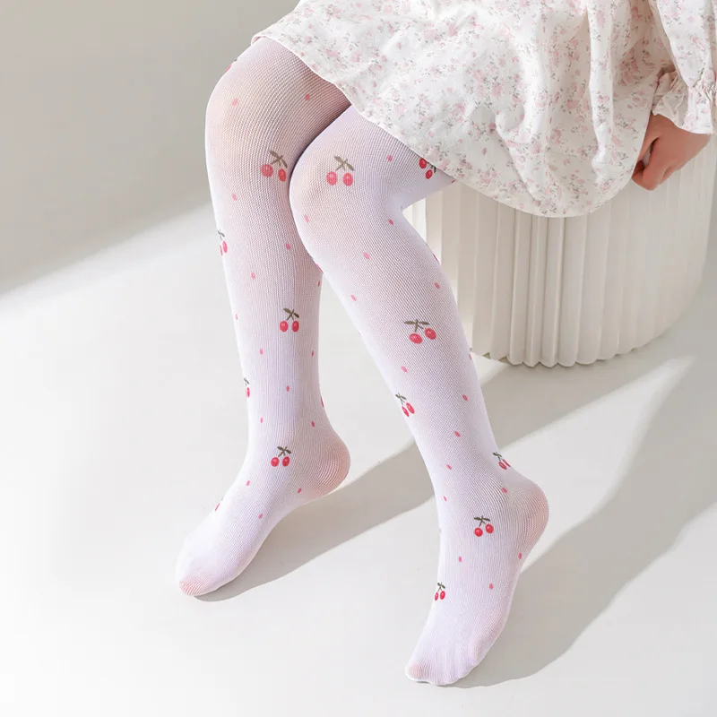 Girls Strawberry Print Mesh Tights 3-12 Years Summer Thin Soft Breathable Pantyhose Elastic Fashion Cute Pattern Leggings
