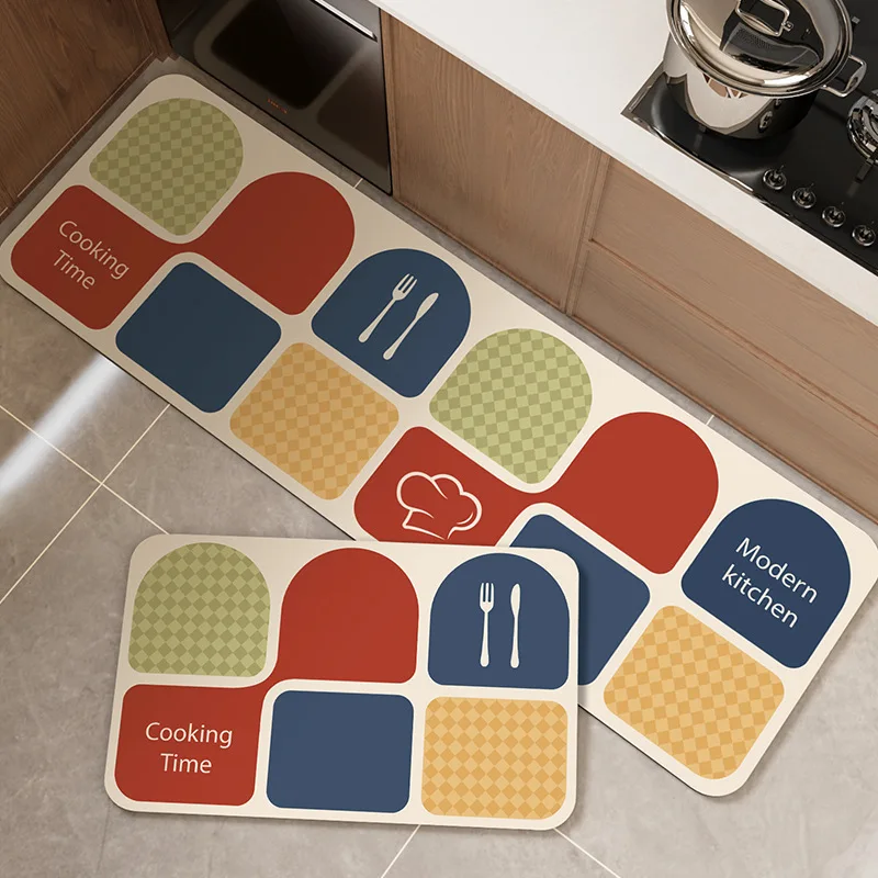 Modern Kitchen Mat Set Non Slip Geometric Brown Neutral Easy Clean Floor Mats for Cooking Sink
