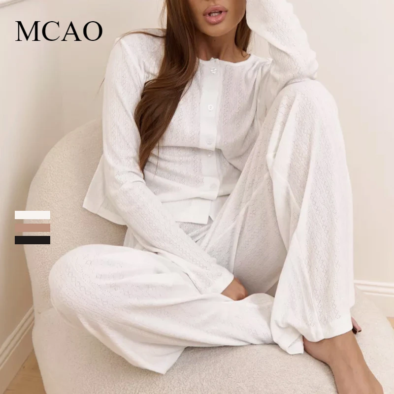 

100% Cotton Women's Homewear Two-Piece Set Chic New Spring Casual Loose Long-Sleeved Top Long Pants Thin Pajama Suits