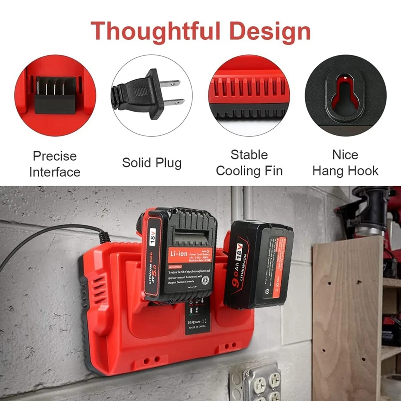 18V Rapid Charger Replacement For Milwaukee M18 Battery Charger Station 2Ports 48-59-1802 48-59-1812 US Plug