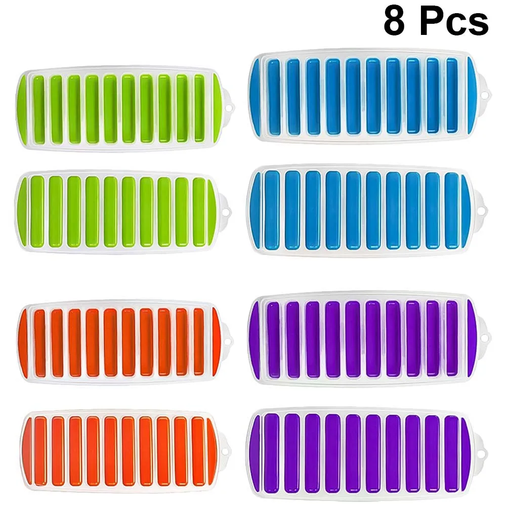 

8pcs 10 Holes Plastic Ice Mold Pp Material Kids Chocolate Jelly Maker Long Stripe Design Ice Cube Tray For Diy