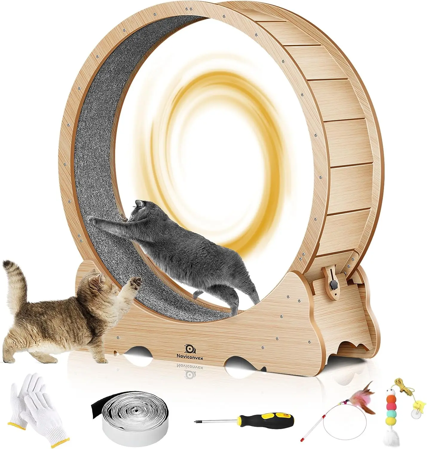 

45 inch Large Cat Treadmill, Cat Exercise Wheel with Carpeted Runway, Running Wheel for Indoor Cats, Cat Hamster Wheels,Cat Gift