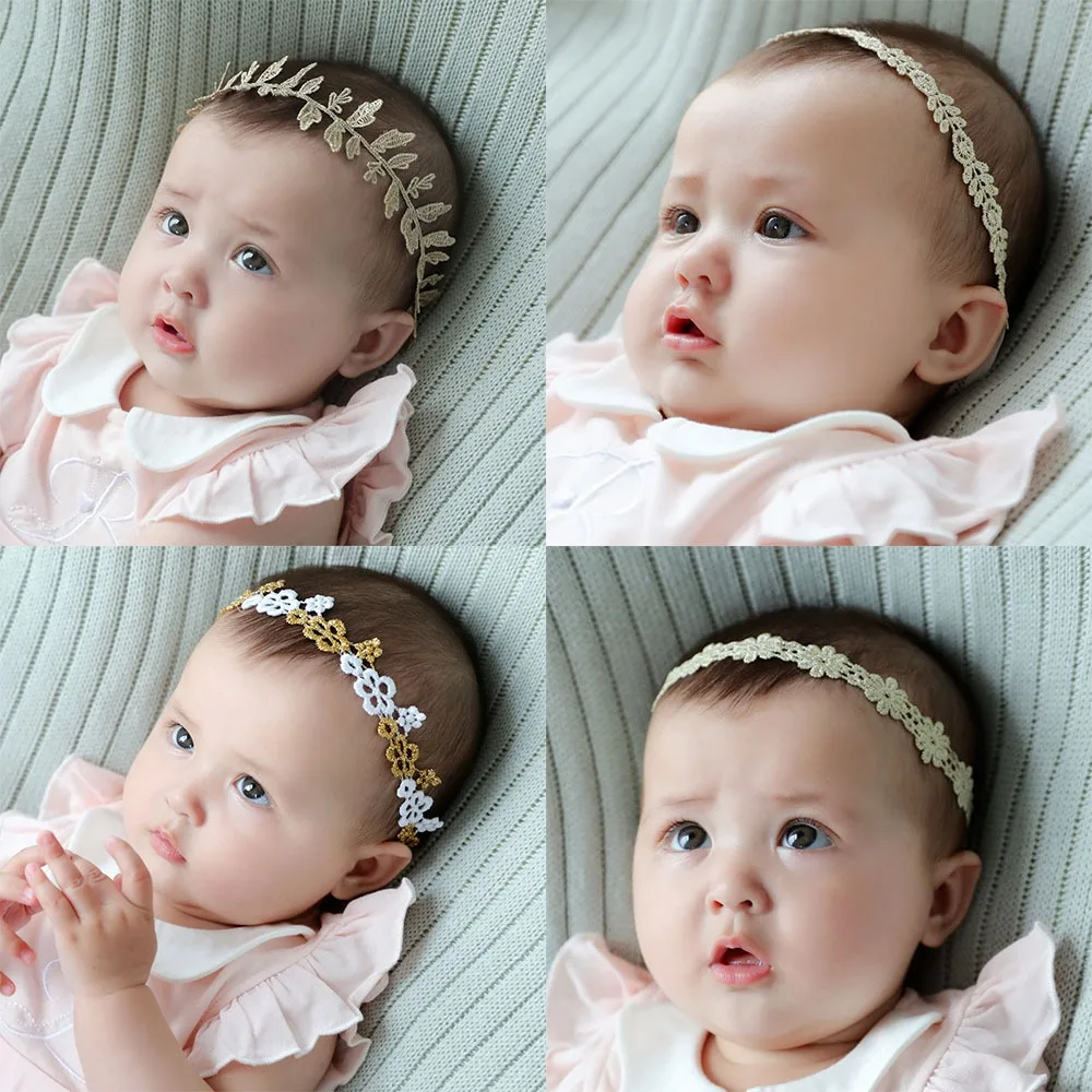 Cute Lace Headband Soft Newborn Elastic Turban Korean Princess Gold Hairband Skin Friendly Sweet Baby Headband Photography Prop