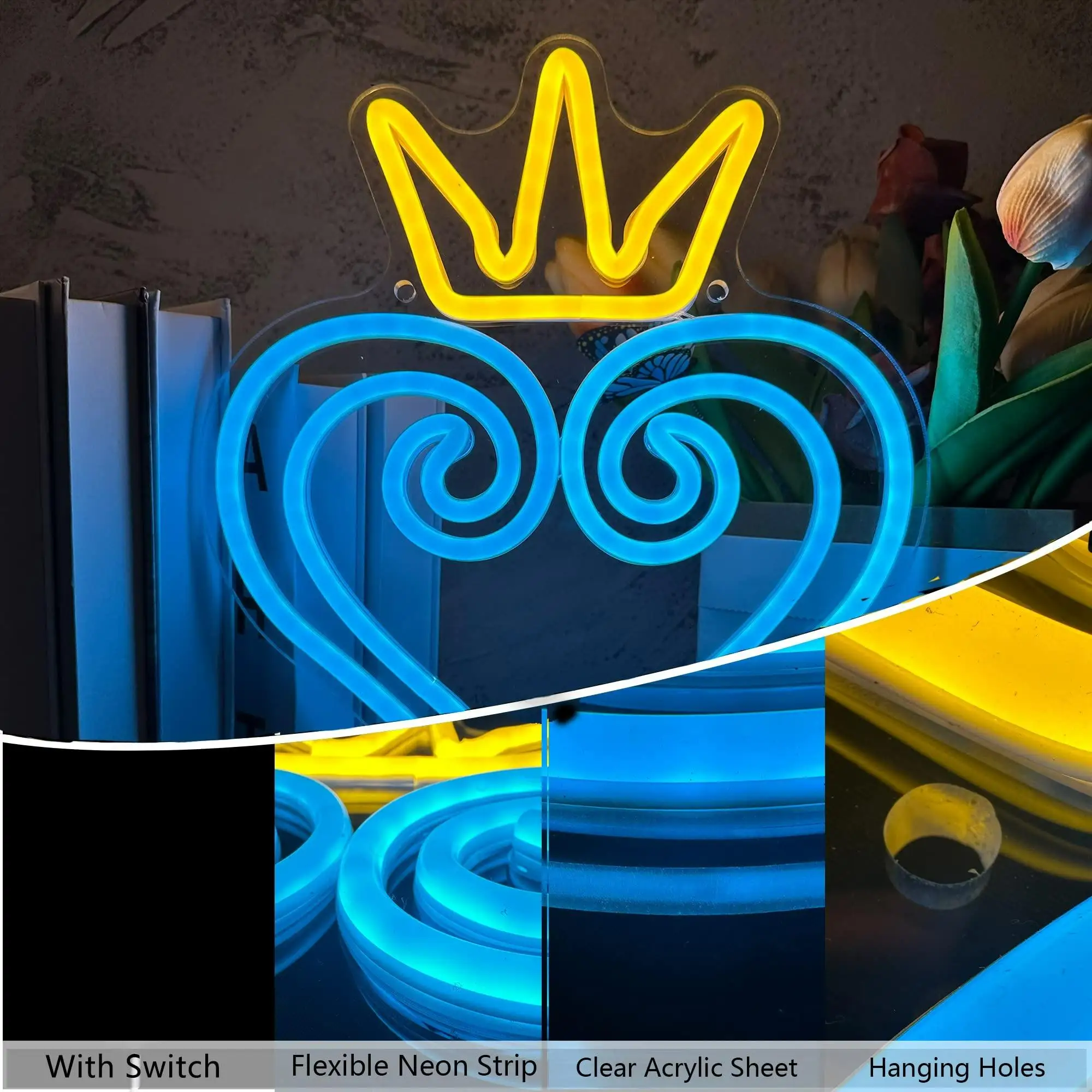 Heart With Crown LED Neon Sign USB Powered Neon Light For Girls Bedroom Dorm Wedding Party Home Bar Studio Art Wall Decor Gift