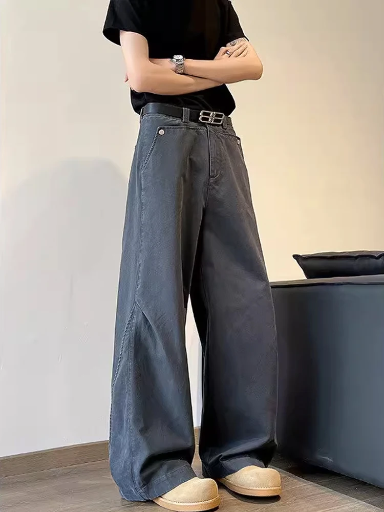 

Джинсы с ножом Waed ey, мужские весенне-осенние плиссированные рабочие брюки, свободные широкие брюки, прямые джинсы-трубы