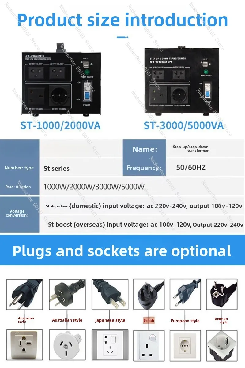 Step-Down Transformer ST-1000VA with USB Port 220V to 110V Converter Transformer