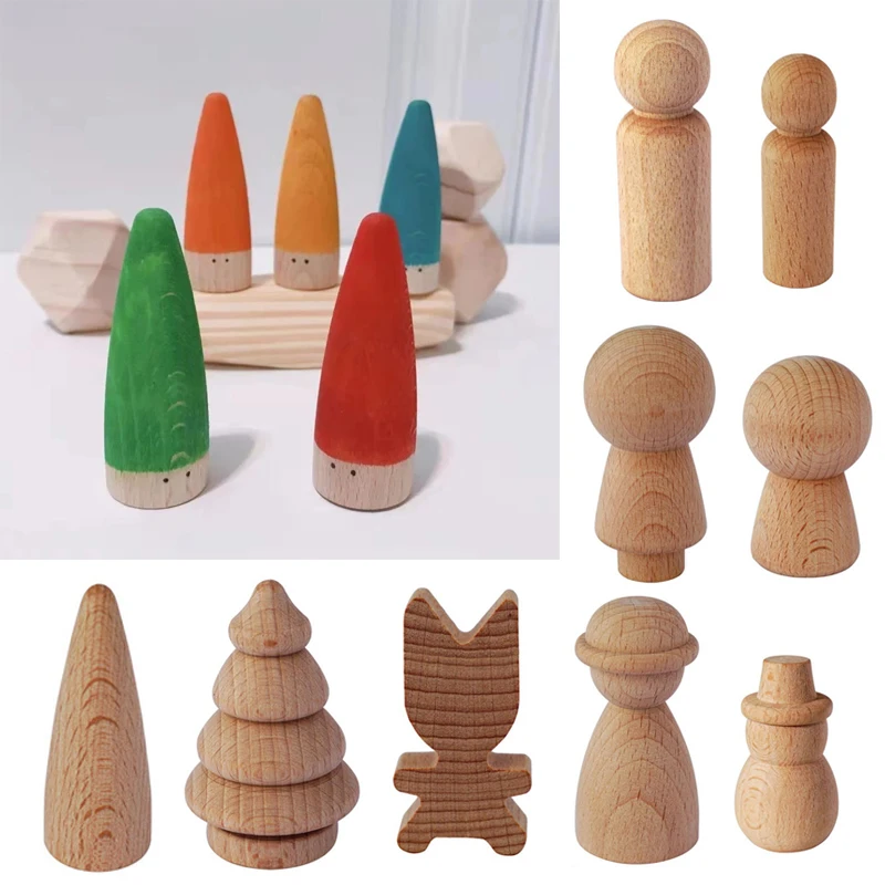 1PC Unfinished Natural Beech Wooden Peg Dolls Figures DIY Craft Children\'s Blank Painted Handicraft