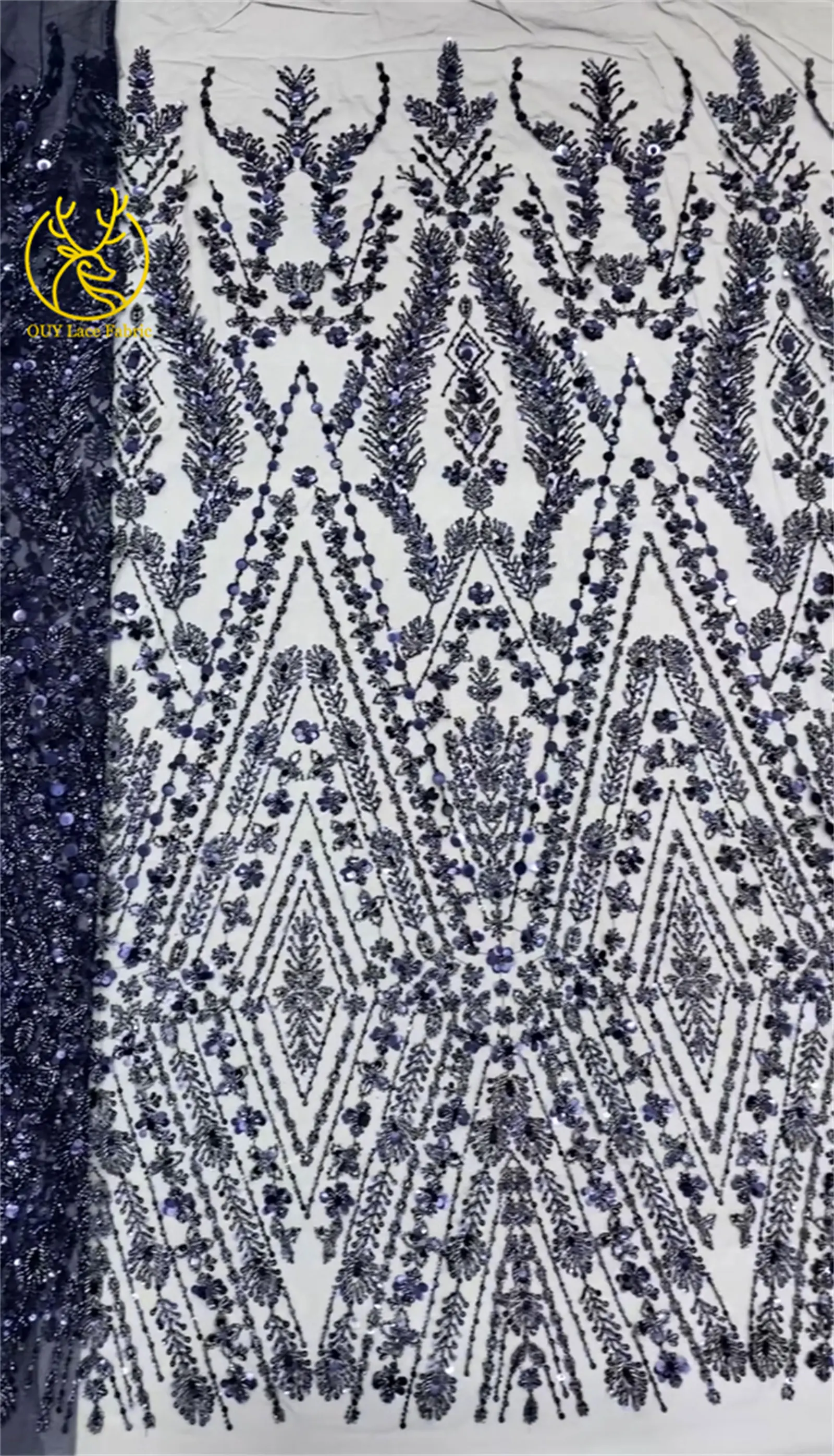 Luxuriöser afrikanischer Brautstoff mit Perlenstickerei 2026, nigerianischer bestickter Pailletten-Spitzenstoff, französische Tüllspitze für Brautkleider und Hochzeitsnäharbeiten – Detail 7