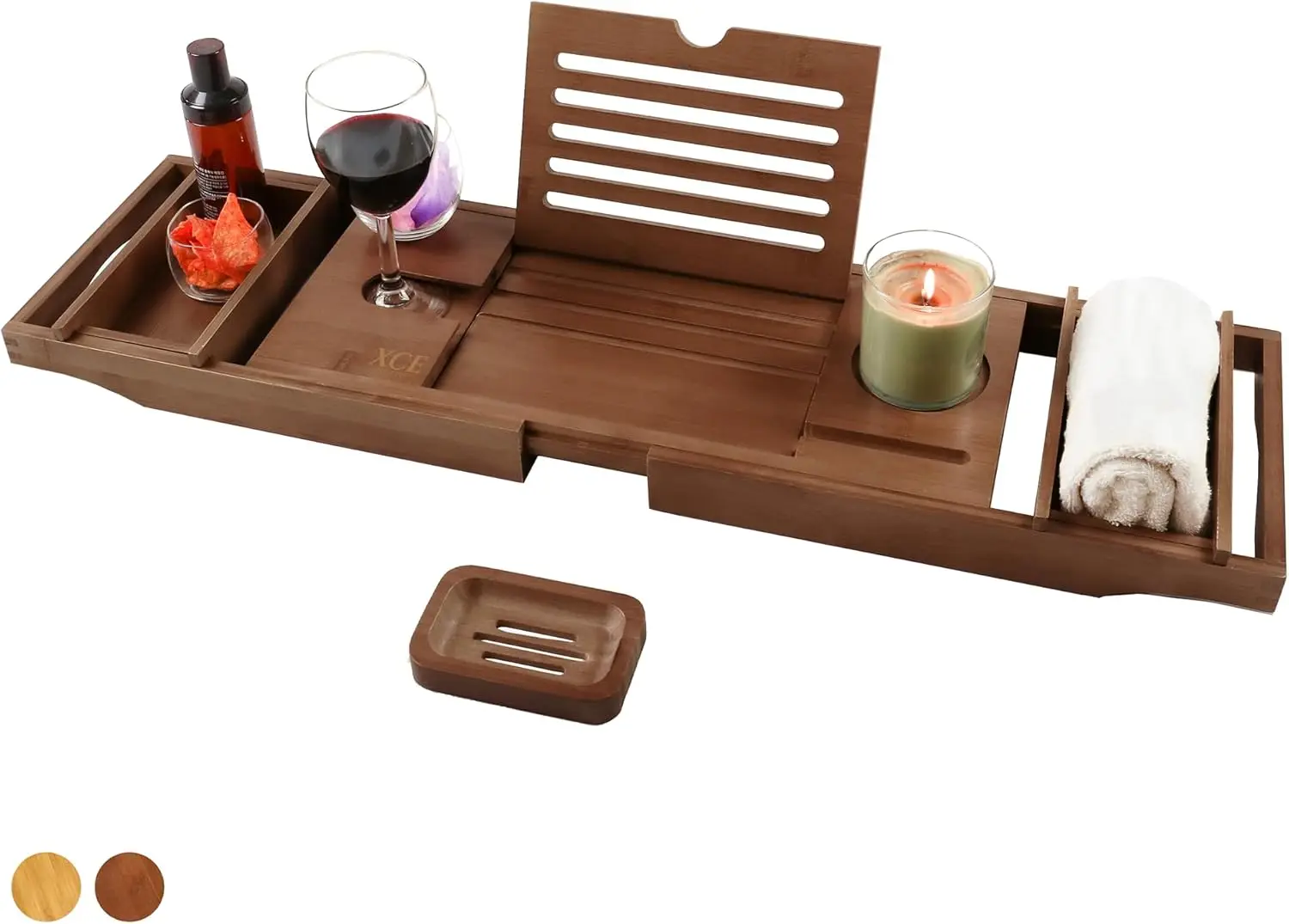 

Bathtub Caddy Tray Expandable to 105cm with Bamboo Book Stand and Soap Tray, Brown