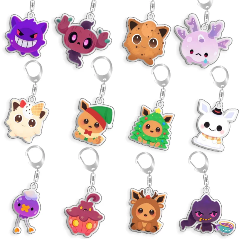 Llavero de acrílico original hecho a mano con diseño de Pokémon Elf Qikchu, Gengar, Litwick, Eevee, Morpeko y Litten, un lindo regalo de juguete de anime de dibujos animados.
