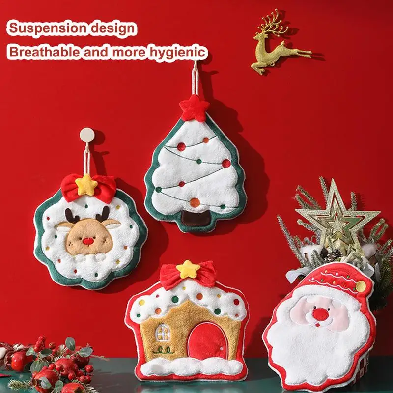 

Cute Hand Towel Christmas Hand Wipe Cloth Cleaning Cloth Decoration Santa Claus Xmas Tree Shape Kitchen Bathroom Absorbent Towel