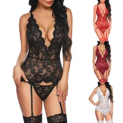 Transparent Lace Sexy Lingerie Women Bodysuit Mesh Porno Hot Erotic Underwear Erotic Costume Porn Jumpsuit Women's Pajamas