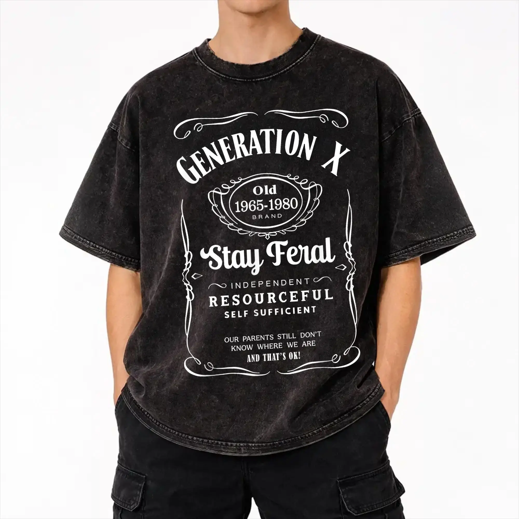 Funny Shirts Generation X Stay Wild  T Shirt Hip Hop Washed Cotton Harajuku T-Shirt Casual Men Women Streetwear Summer Tops Tees