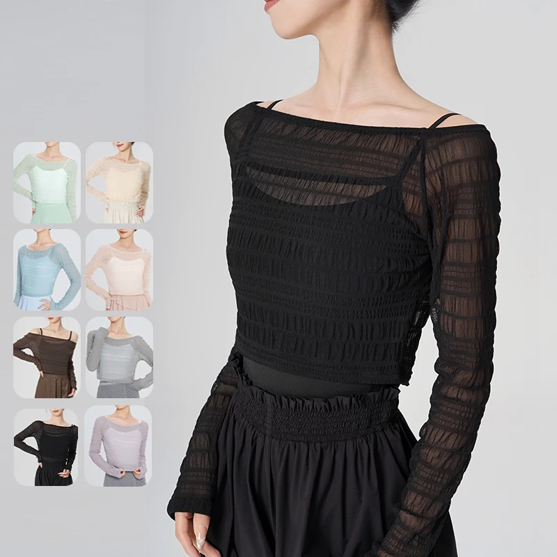Frau Tanz Tops Lose Tanz Bluse Langarm Modern Dance Shirts Erwachsene Teenager Plissee Tops