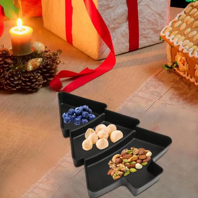 Christmas Tree Shaped Platter 3 Compartments Holiday Dessert Plates Holiday Dessert Divided Tray For Dried Fruits Nuts Snacks