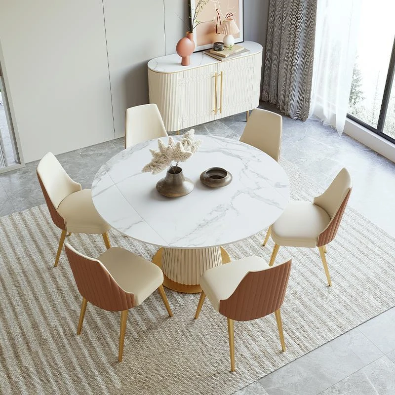 Extendable Round Kitchen Table For Dining Room Restaurant Marble Dining Table And 6 Chairs Modern Luxury Indoor Home Furniture