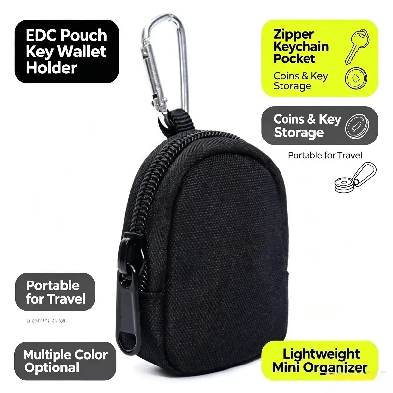 1Pc EDC Pouch Key Wallet Holder Men Coin Purse Zipper Keychain Pocket Outdoor Portable Key Storage Bag for Travel Multiple Color