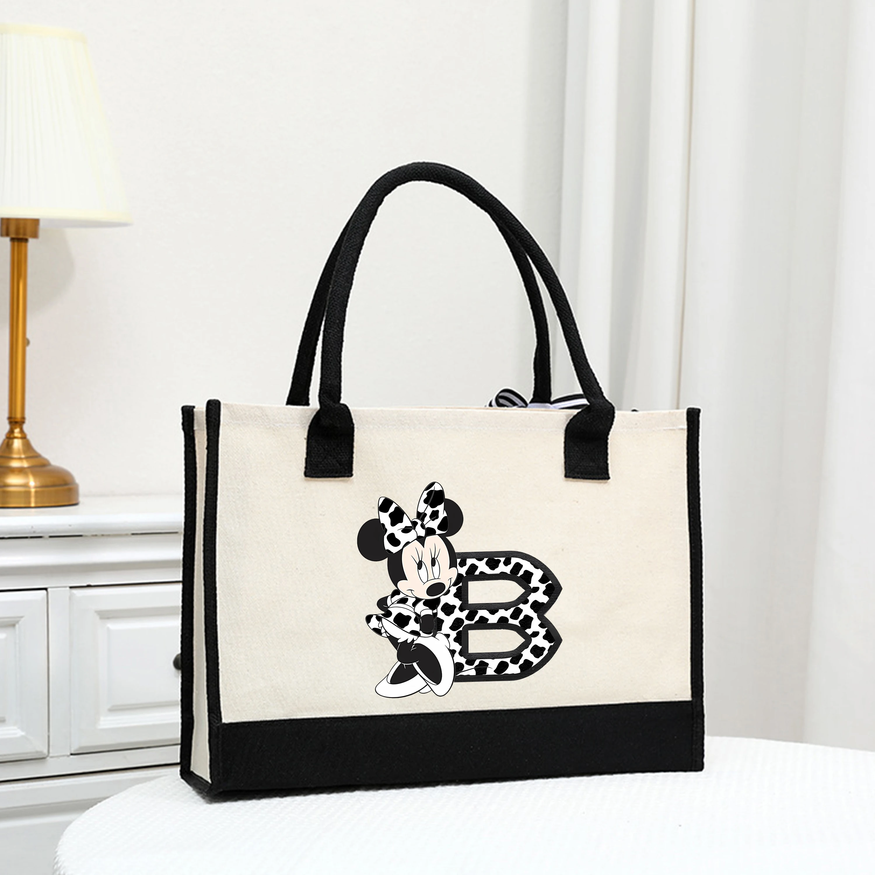 Disney Topolino Borsa Ragazza Borsa Kawaii 26 lettere Shopping Canvas Shopper Tote Bag Cartoon Shopper Borse a tracolla da donna Regalo