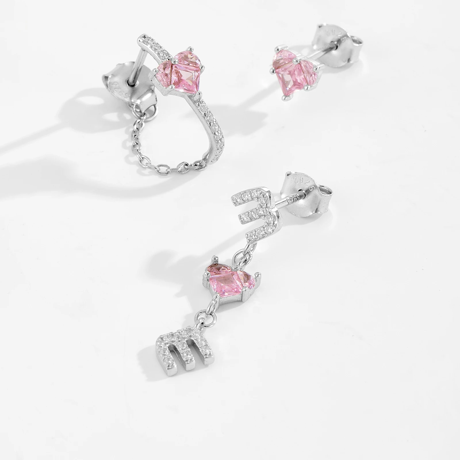 

Vewant из стерлингового серебра 925 пробы с розовым сердцем и цирконом, смешанный стиль, набор серег, романтические украшения на день Святого Валентина, идеально подходят для подарка