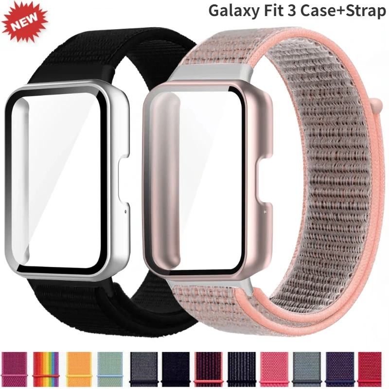 Комплект из двух предметов: чехол + нейлоновый ремешок для Samsung Galaxy Fit 3, спортивный браслет, браслет для Galaxy Fit 3, защитное стекло для экрана