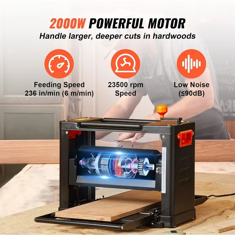 VEVOR Power Benchtop Planers، ثلاث شفرات، سرعتان، مسوي سمك طاولة العمل بعرض 13 بوصة