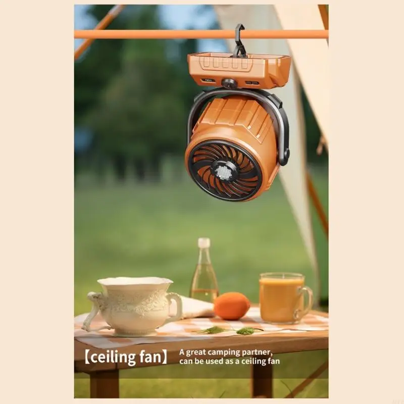 J6PE USB Portable Rechargeable 3 Speed Lantern Camping Fan With LED Lights For Tent 4000mAh Battery Operated Powered