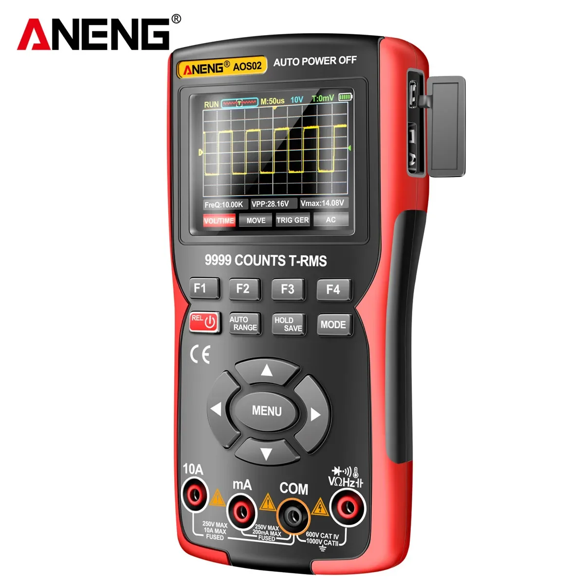 

ANENG AOS02 Professional Digital Oscilloscope Multimeter True RMS 48MS/s Sampling Rate 10MHZ Analog Bandwidth Data Storage