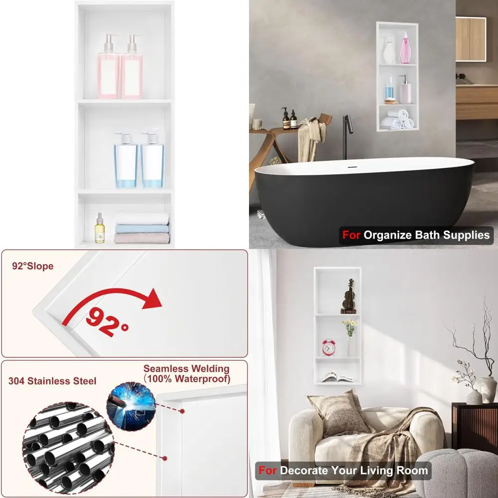 

Stainless Steel Shower Niche: Elegant Bathroom Storage Solution - Recessed Shelf Organizer without Tiles Needed