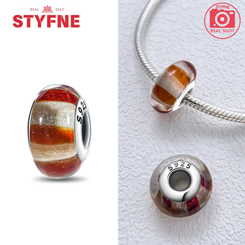 Farbige Muranoglasperlen aus 925er-Sterlingsilber, rund, glänzend, passend für Pandora-Original-Armbänder, DIY-Edelschmuck, Geschenk für Frauen – Detail 13