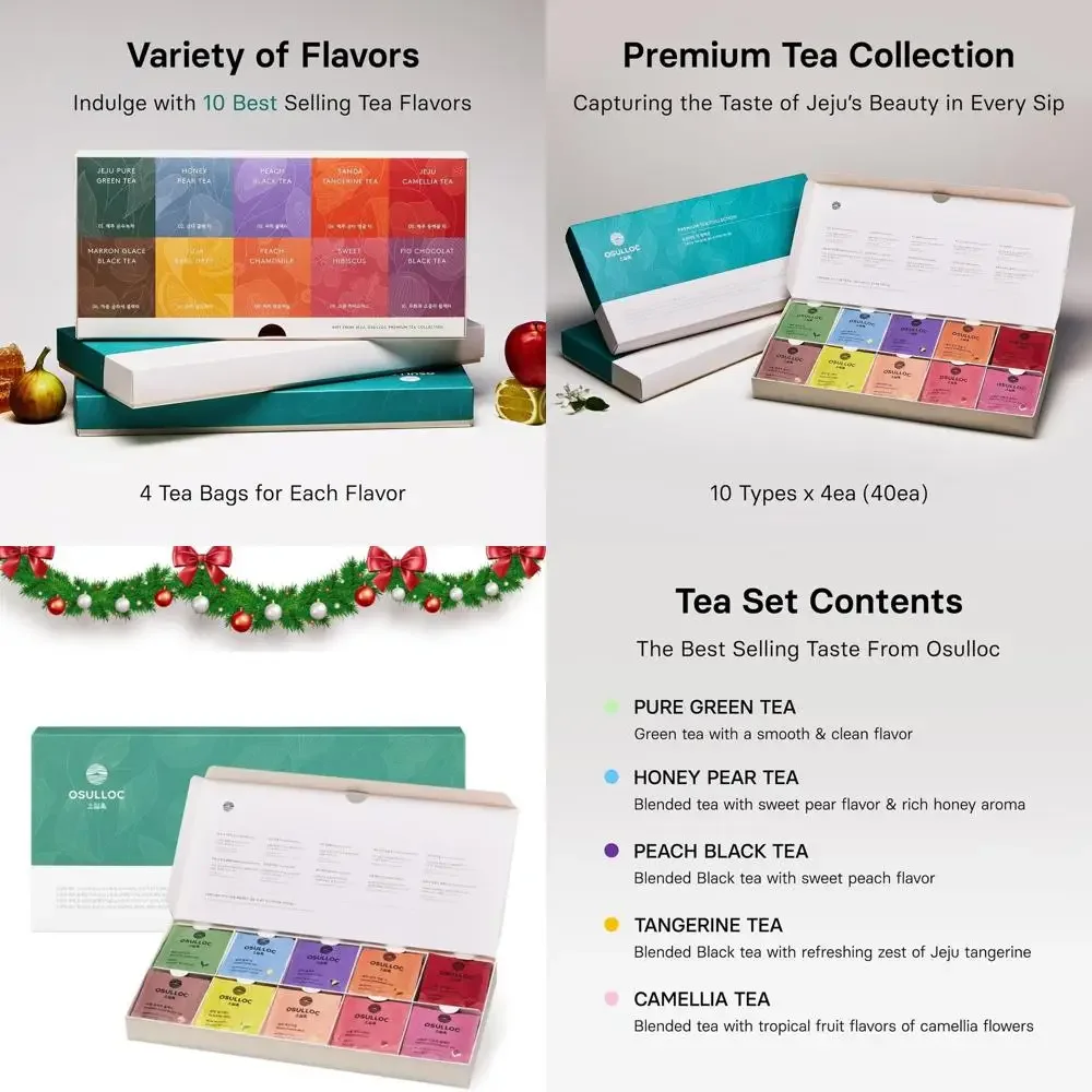 

Premium Tea Collection (40 count, 10 flavors x 4 ea), Christmas Gift Guide, Self Care Gift Box, Premium Organic Pure & Blended T