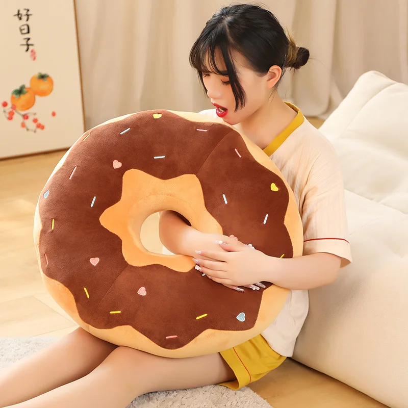 38/58cm Simulation Chocolate Donut Plush Pillow Cute Stuffed Food Plushies Toy Soft Car Cushion Throw Pillows Toys for Girls