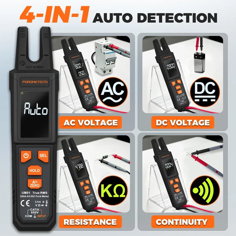 UM01 Clamp Meter Digital Multimeter 200A 3999 Counts NCV Live Wire AC/DC Voltage Current Protable Capacitance Resistance Tester