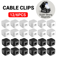 12/6PCS Magnetic Cable Organiser Clips Cable Management Wire Manager Cord Holder Charging Cable Winder Wall Mounted Hook