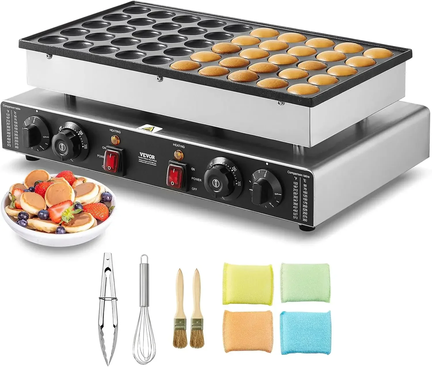 110V Mini Dutch Pancake Baker, 50PCS 1700W Commercial Electric Nonstick Waffle Maker Machine, 1.8 Inches Pancake Maker with 2 Th