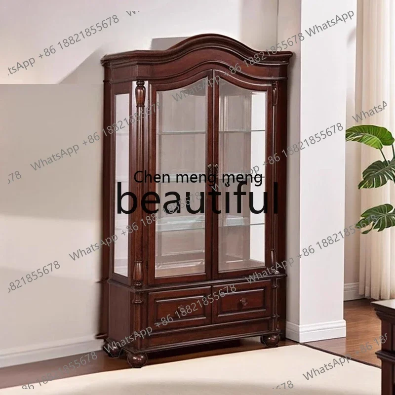 C85 Retro solid wood double-door wine, storage, two-door display, partition, living room decorative glass cabinet