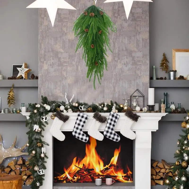 

Pine Teardrop Swag For Decorating Christmas Garland Swag Pine Needles Swag With Pine Cones 26 Inch Greenery Swag Decoration For