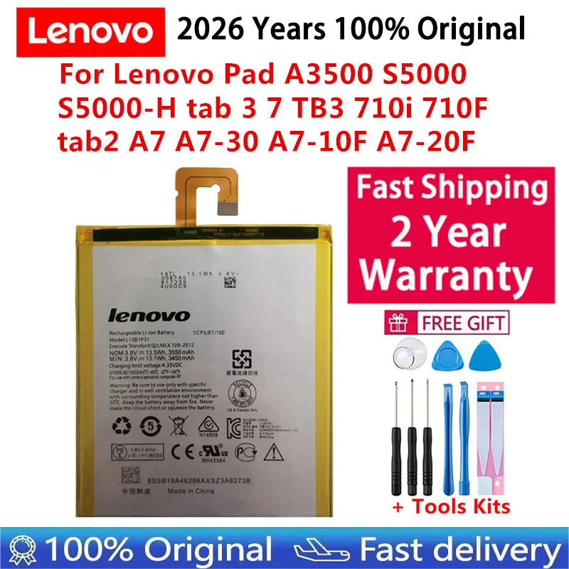100% Original  New L13D1P31 Battery For Lenovo Pad A3500 S5000 S5000-H tab 3 7 TB3 710i 710F tab2 A7 A7-30 A7-10F A7-20F Bateria