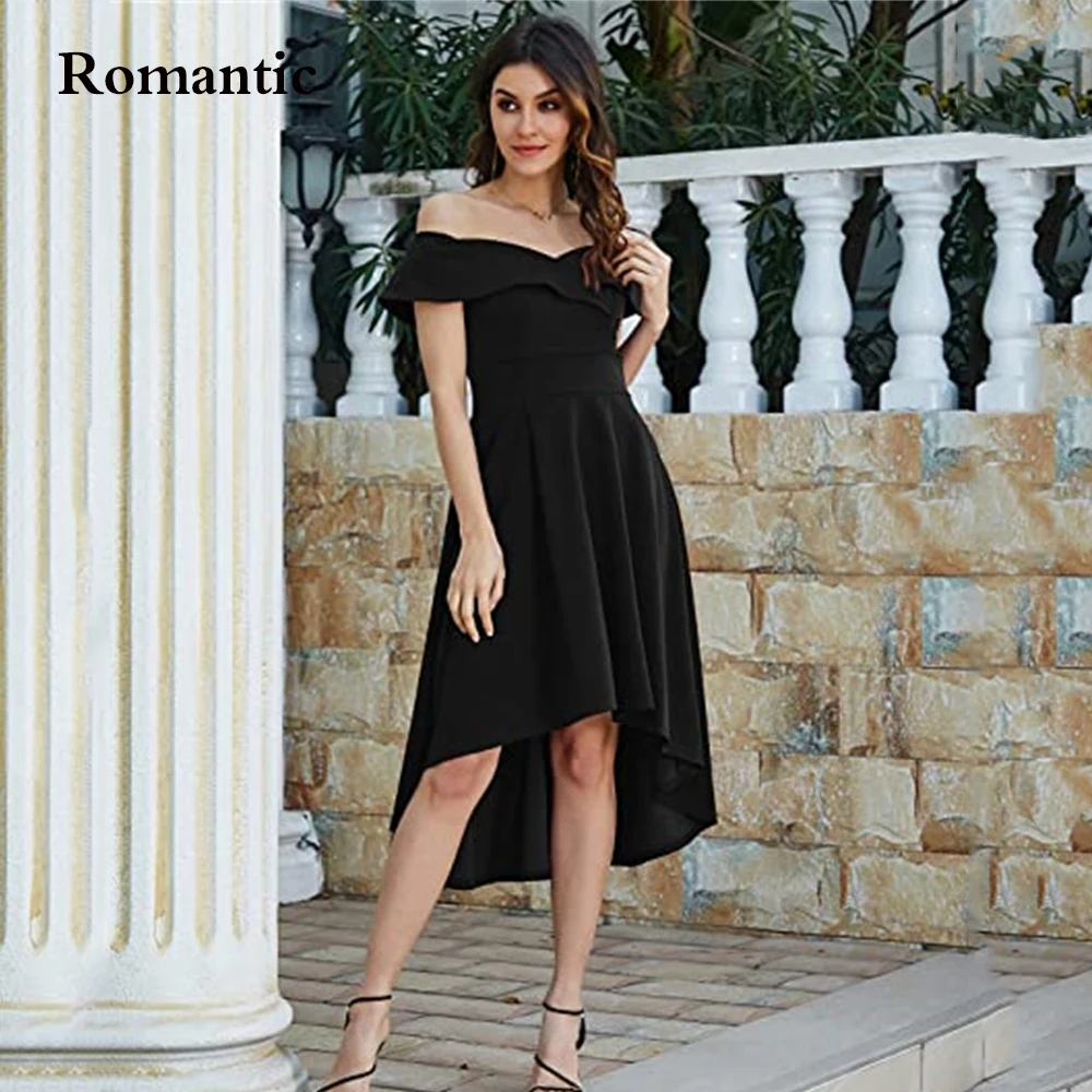 

Romantic A Line Evening Dresses Black Chiffon Off The Shoulder Cocktail Dress Sweetheart Women Formal Short Prom Gowns 2022