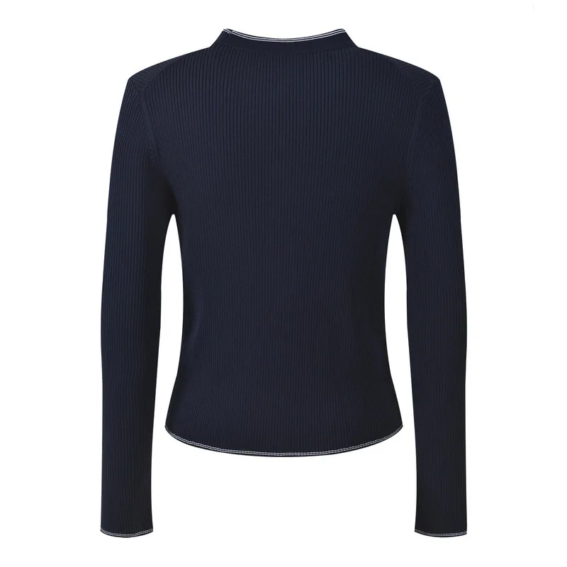 CHUJIE 2025 خريف جديد كتلة الألوان تقليم سليم صالح أنيقة موضة تنوعا الجولة الرقبة قصيرة سترة مشغولة من الصوف