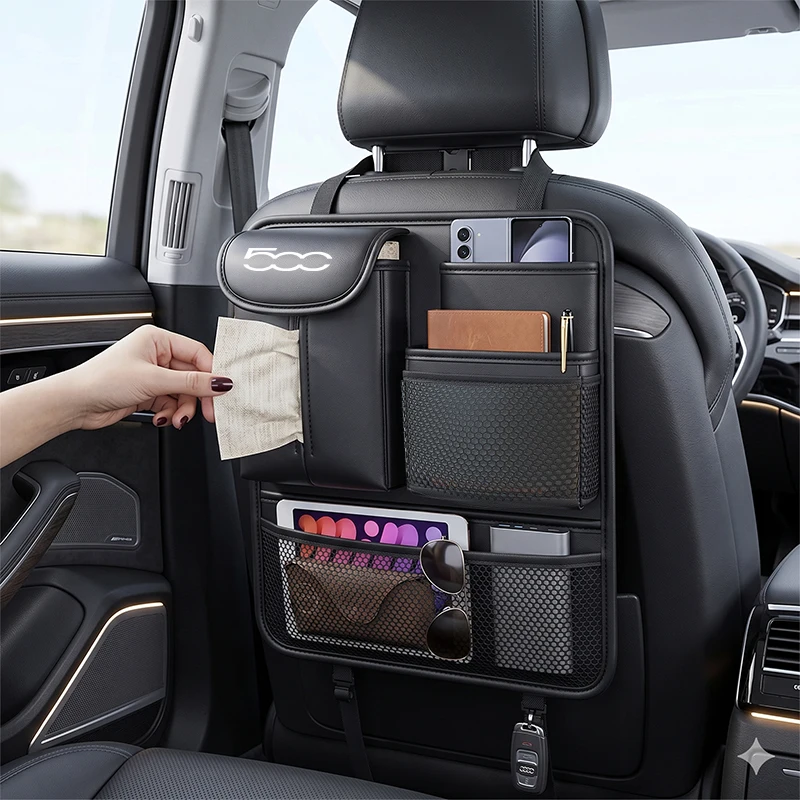 

Car Seat Back Storage Bag For Fiat 500 Abarth 500C 500X 500L Rear Hanging Bag Storage Rack Seat Tissue Box Storage Bag