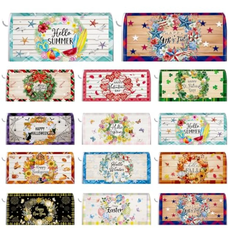 

12 Pcs Seasonal Mailbox Covers Magnetic Standard Size 18 x 21 Inch Spring Summer Independence Day Wreath Magnetic Mailbox Cover