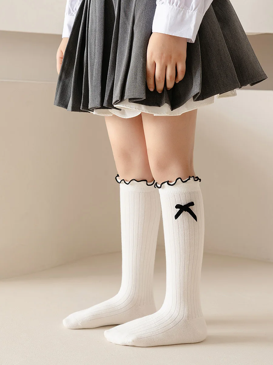 

1 Pair Sweet Chic Bow Calf Sock for Children Korean Fashion Black White Color Grey School Sock Cute Bow Spring Autumn Sock