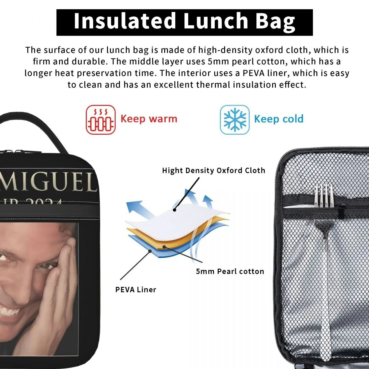 Luis Miguel 2024 Music Tour isolato Lunch Bag Storage Food Box portatile Thermal Cooler Bento Box per Picnic