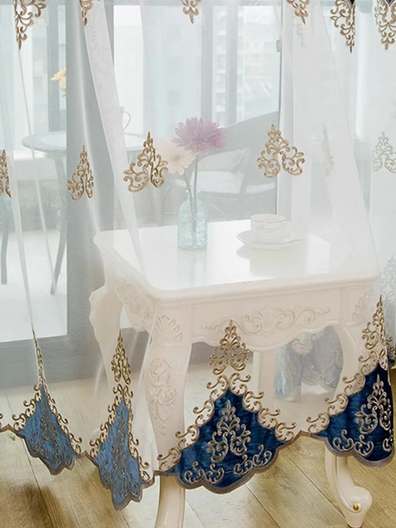 European retro exquisite embroidered gauze curtain for bedroom and living room 1PC