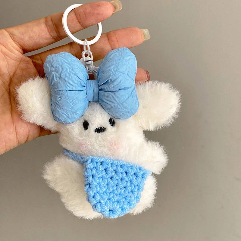 Breloczek z psem w stylu kawaii z kokardką 12 cm, modny brelok do kluczy z psem, zawieszka do torby, stylowa ozdoba do plecaka