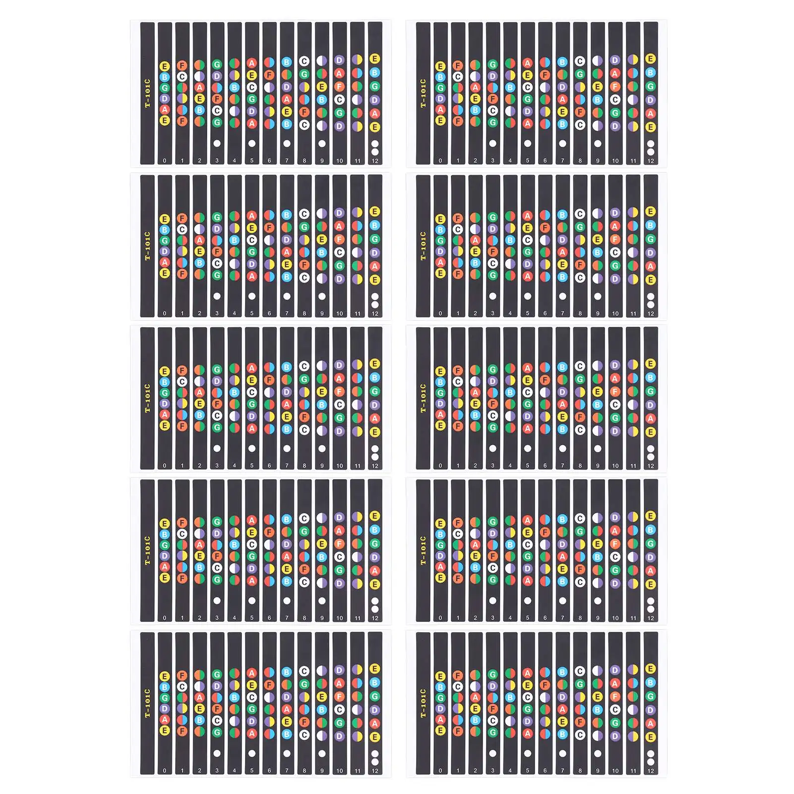 10 Sheet Guitar Fretboard Stickers Fingerboard Frets Coded Note Scale Decals for Beginner Learner Practice