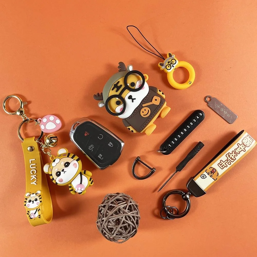 

Cartoon Silicone Tiger for Cadillac ESV Escalade CTS XTS SRX ATS CT5 XT5 XT6 XLS Remote Smart Auto Car Key Case Cover Keychain